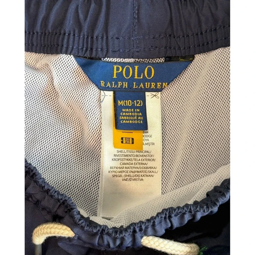 Polo Ralph Lauren Young Boys Navy Blue AOP Logo Swim Trunks Shorts Size M 10/12